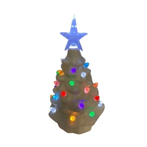 Nostalgia White Christmas Tree 8in Ceramic Light Up Holiday Seasonal Winter Retr - Picture 4 of 7